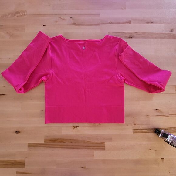 Athleta Womens Aurora Seamless Crop Top Long Sleeve Tulip Pink Size L Yoga Gym - Picture 2 of 11